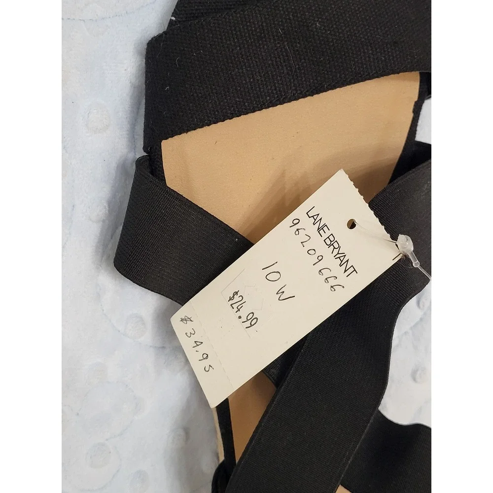 Lane Bryant Black Elastic Strap Espadrille Flat Sandals Wide Width 10W New
